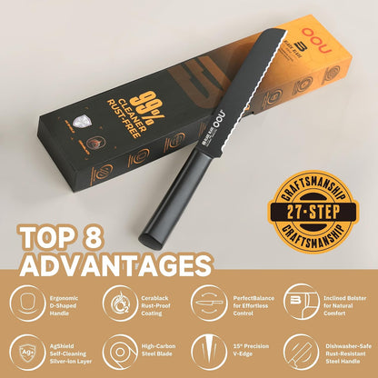 ® Black Blade 7 Inch Santoku Knife with AgShield™ & Cerablack™ Technology, Rust-Resistant & Easy-Clean Finish, Japanese Style Hollow Edge for Dicing & Mincing