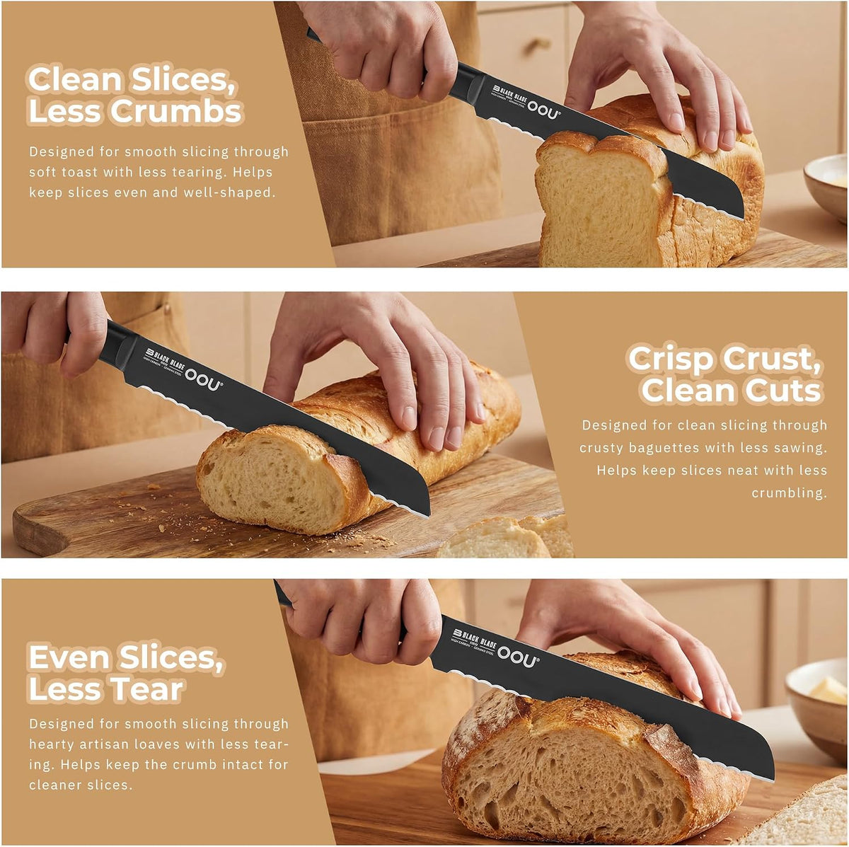 ® Black Blade 7 Inch Santoku Knife with AgShield™ & Cerablack™ Technology, Rust-Resistant & Easy-Clean Finish, Japanese Style Hollow Edge for Dicing & Mincing