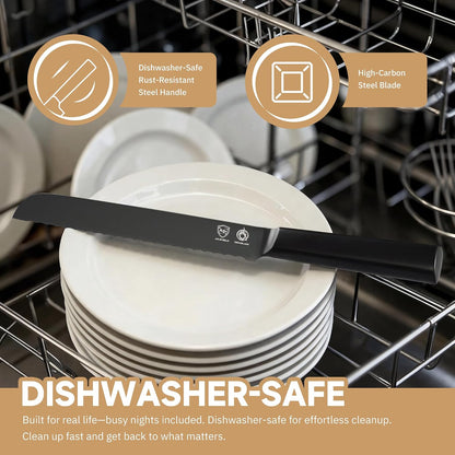 ® Black Blade 7 Inch Santoku Knife with AgShield™ & Cerablack™ Technology, Rust-Resistant & Easy-Clean Finish, Japanese Style Hollow Edge for Dicing & Mincing
