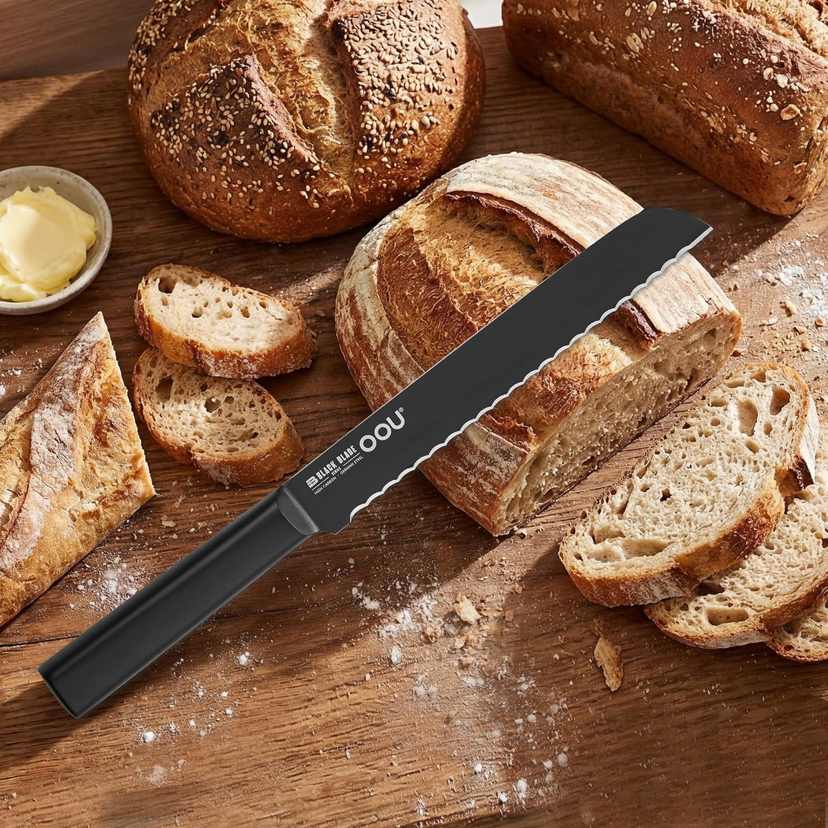 ® Black Blade 7 Inch Santoku Knife with AgShield™ & Cerablack™ Technology, Rust-Resistant & Easy-Clean Finish, Japanese Style Hollow Edge for Dicing & Mincing