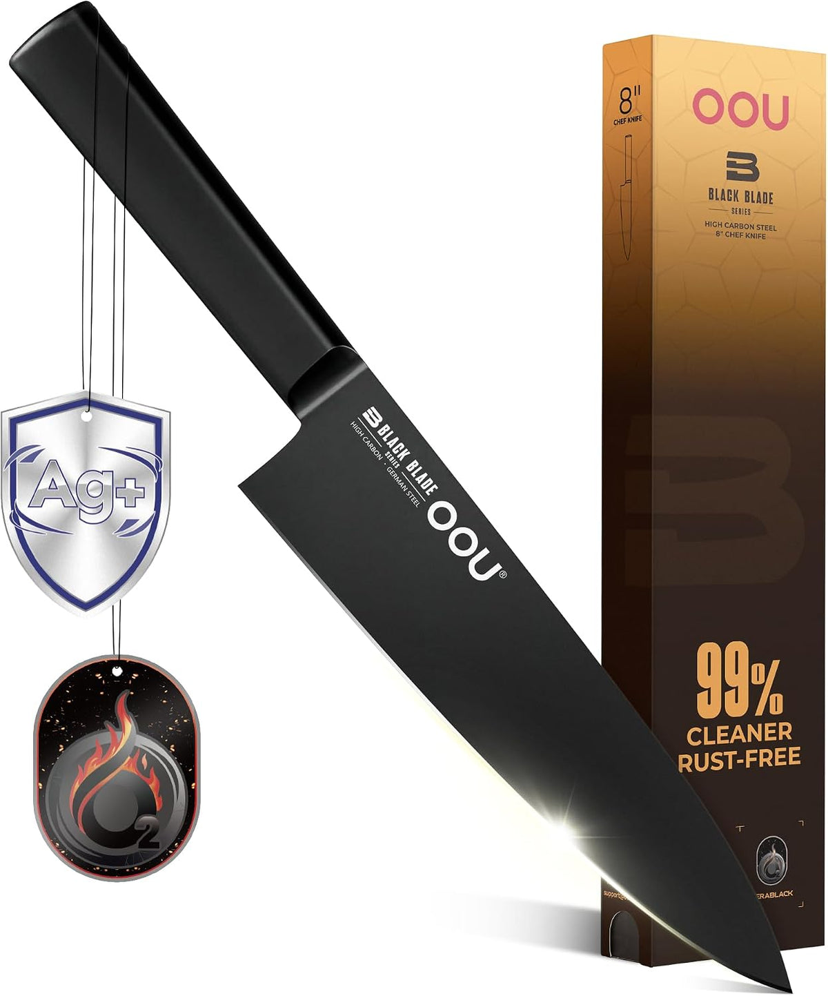 ® Black Blade 7 Inch Santoku Knife with AgShield™ & Cerablack™ Technology, Rust-Resistant & Easy-Clean Finish, Japanese Style Hollow Edge for Dicing & Mincing