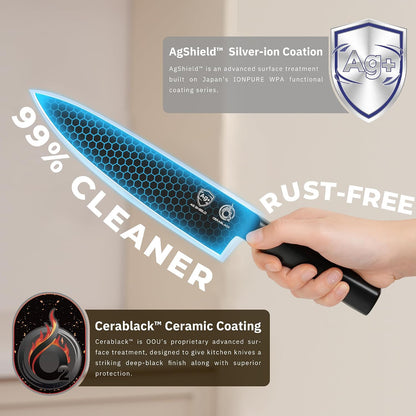 ® Black Blade 7 Inch Santoku Knife with AgShield™ & Cerablack™ Technology, Rust-Resistant & Easy-Clean Finish, Japanese Style Hollow Edge for Dicing & Mincing