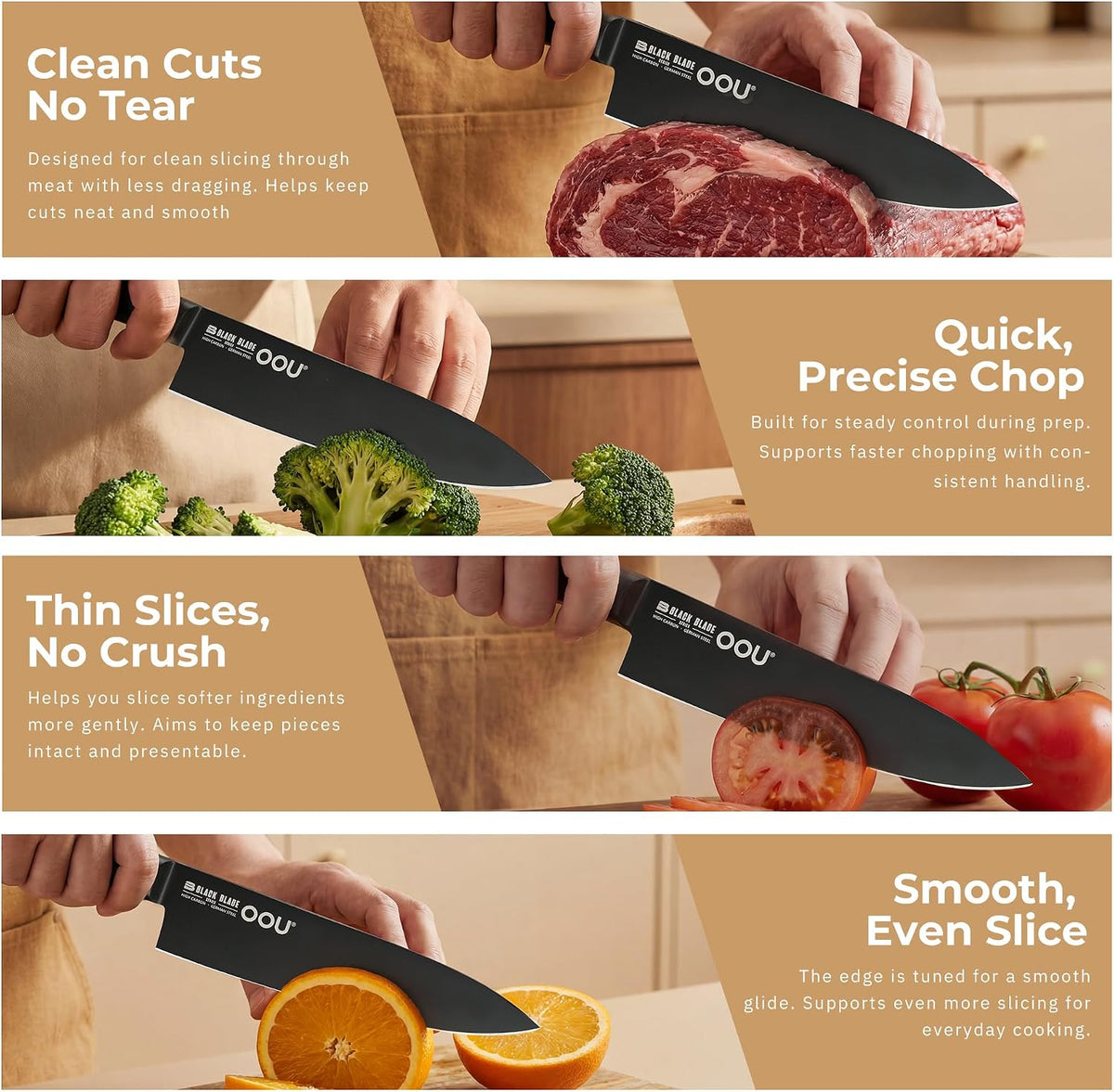 ® Black Blade 7 Inch Santoku Knife with AgShield™ & Cerablack™ Technology, Rust-Resistant & Easy-Clean Finish, Japanese Style Hollow Edge for Dicing & Mincing