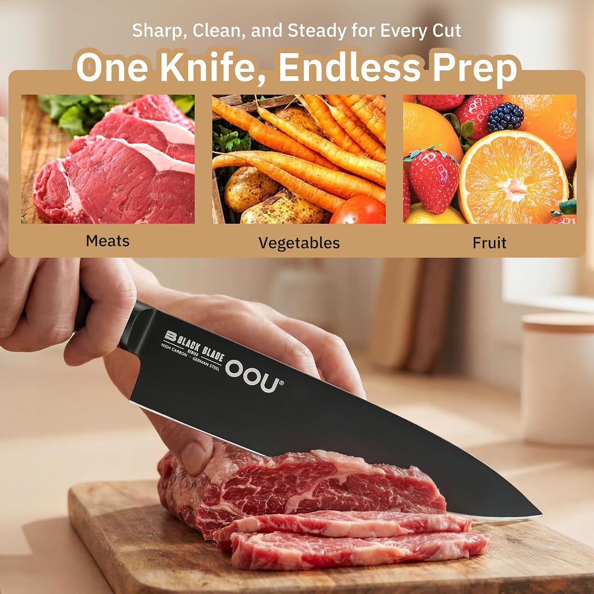 ® Black Blade 7 Inch Santoku Knife with AgShield™ & Cerablack™ Technology, Rust-Resistant & Easy-Clean Finish, Japanese Style Hollow Edge for Dicing & Mincing