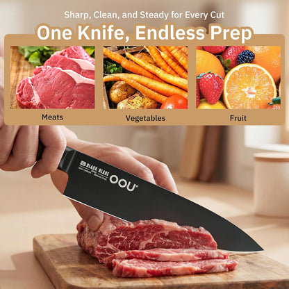 ® Black Blade 7 Inch Santoku Knife with AgShield™ & Cerablack™ Technology, Rust-Resistant & Easy-Clean Finish, Japanese Style Hollow Edge for Dicing & Mincing