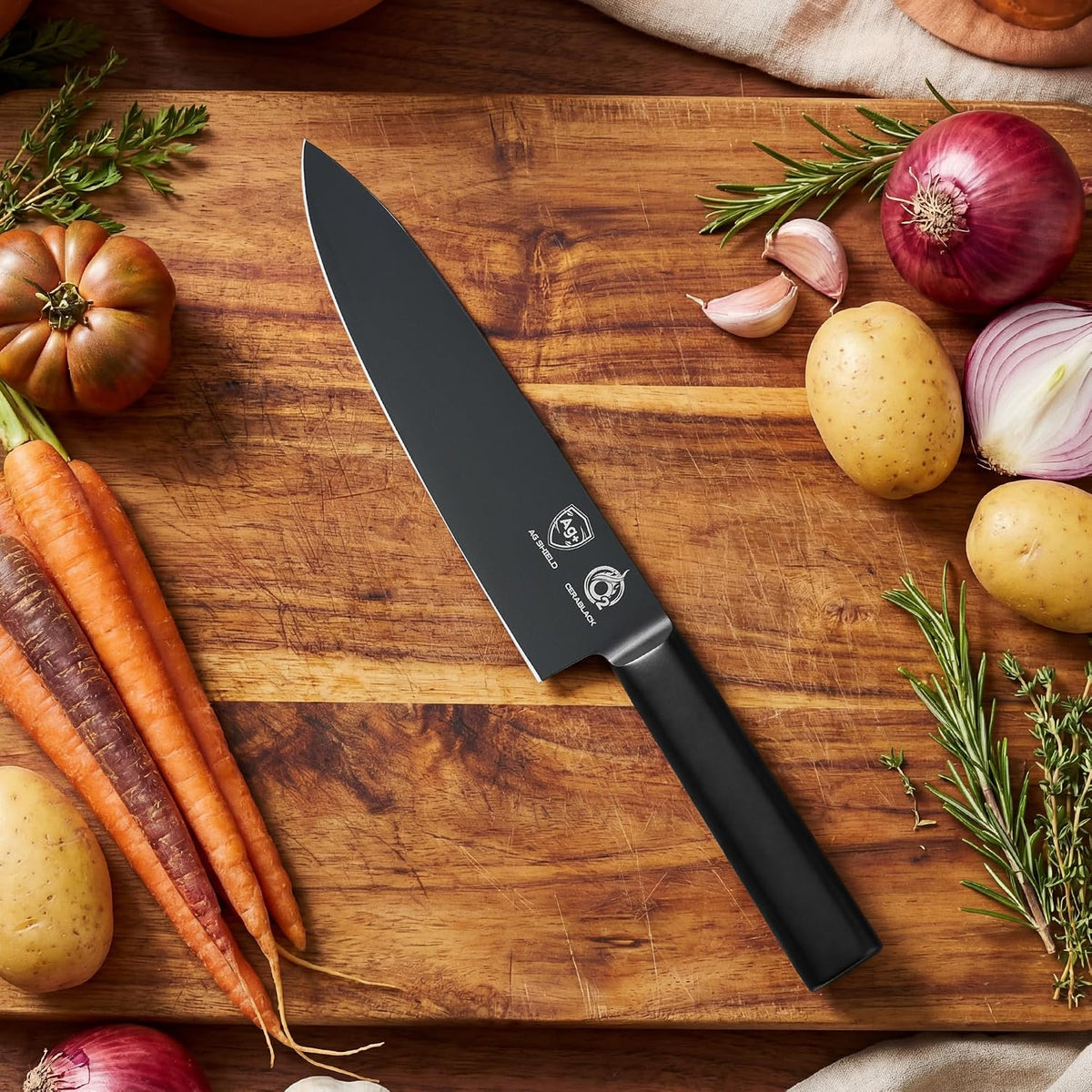 ® Black Blade 7 Inch Santoku Knife with AgShield™ & Cerablack™ Technology, Rust-Resistant & Easy-Clean Finish, Japanese Style Hollow Edge for Dicing & Mincing
