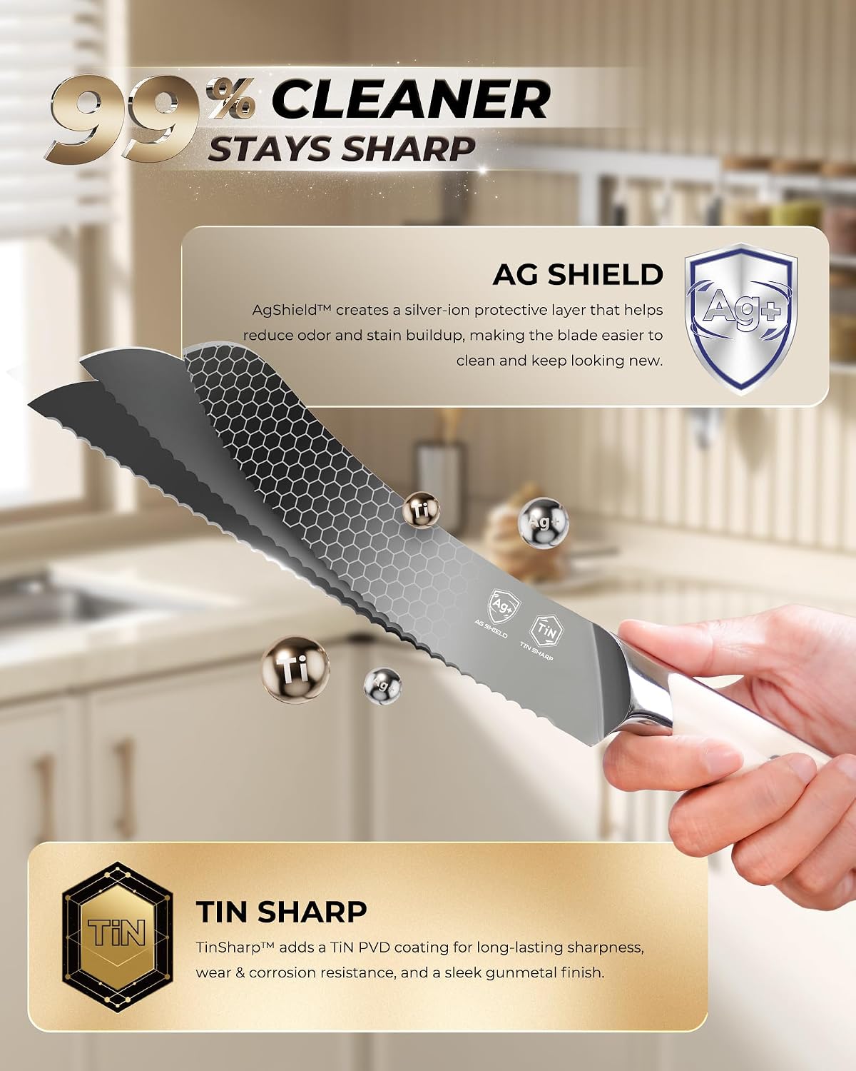 ® Black Blade 7 Inch Santoku Knife with AgShield™ & Cerablack™ Technology, Rust-Resistant & Easy-Clean Finish, Japanese Style Hollow Edge for Dicing & Mincing