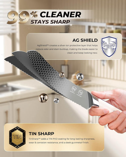 ® Black Blade 7 Inch Santoku Knife with AgShield™ & Cerablack™ Technology, Rust-Resistant & Easy-Clean Finish, Japanese Style Hollow Edge for Dicing & Mincing