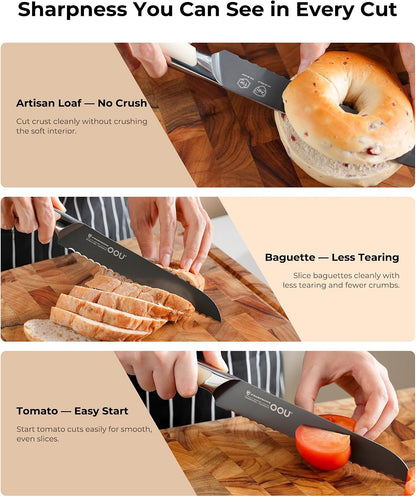 ® Black Blade 7 Inch Santoku Knife with AgShield™ & Cerablack™ Technology, Rust-Resistant & Easy-Clean Finish, Japanese Style Hollow Edge for Dicing & Mincing