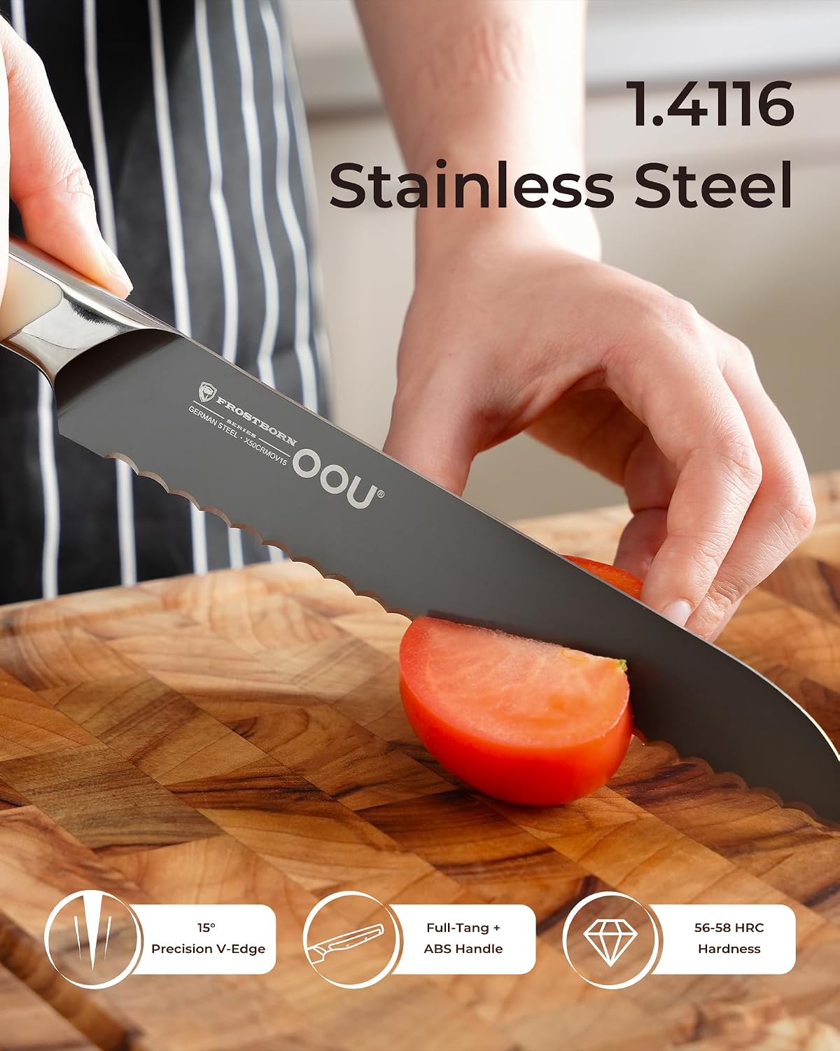 ® Black Blade 7 Inch Santoku Knife with AgShield™ & Cerablack™ Technology, Rust-Resistant & Easy-Clean Finish, Japanese Style Hollow Edge for Dicing & Mincing