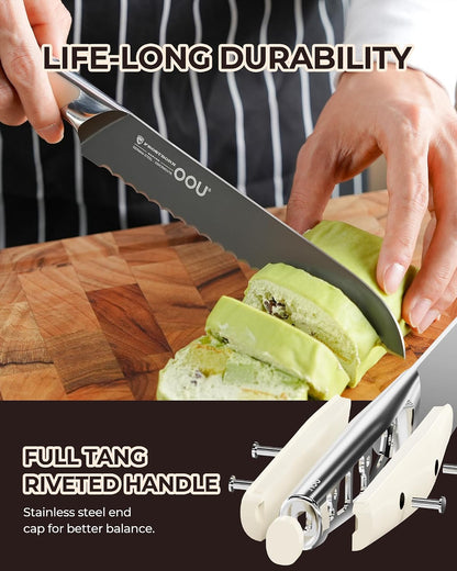 ® Black Blade 7 Inch Santoku Knife with AgShield™ & Cerablack™ Technology, Rust-Resistant & Easy-Clean Finish, Japanese Style Hollow Edge for Dicing & Mincing