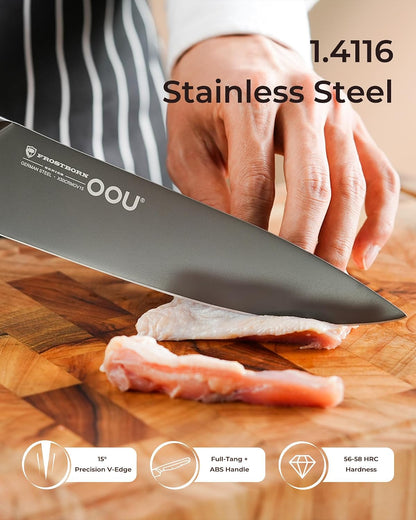 ® Black Blade 7 Inch Santoku Knife with AgShield™ & Cerablack™ Technology, Rust-Resistant & Easy-Clean Finish, Japanese Style Hollow Edge for Dicing & Mincing