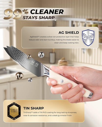 ® Black Blade 7 Inch Santoku Knife with AgShield™ & Cerablack™ Technology, Rust-Resistant & Easy-Clean Finish, Japanese Style Hollow Edge for Dicing & Mincing