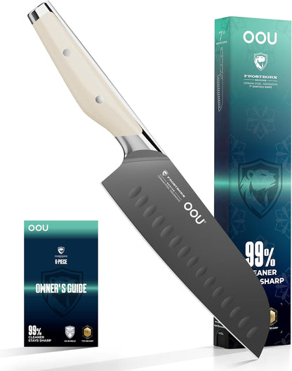 ® Black Blade 7 Inch Santoku Knife with AgShield™ & Cerablack™ Technology, Rust-Resistant & Easy-Clean Finish, Japanese Style Hollow Edge for Dicing & Mincing
