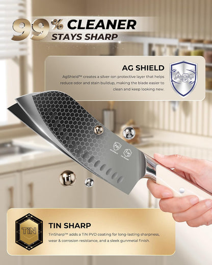 ® Black Blade 7 Inch Santoku Knife with AgShield™ & Cerablack™ Technology, Rust-Resistant & Easy-Clean Finish, Japanese Style Hollow Edge for Dicing & Mincing