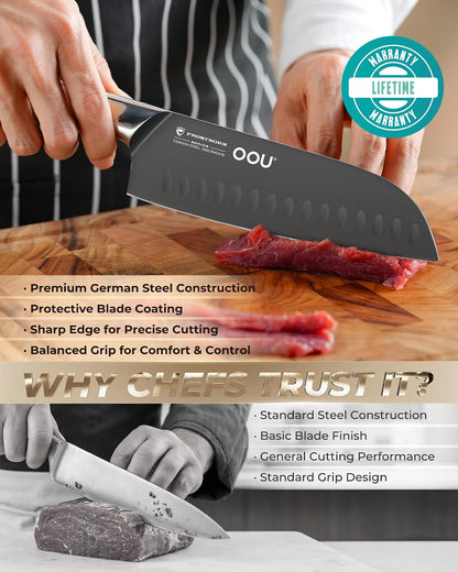 ® Black Blade 7 Inch Santoku Knife with AgShield™ & Cerablack™ Technology, Rust-Resistant & Easy-Clean Finish, Japanese Style Hollow Edge for Dicing & Mincing