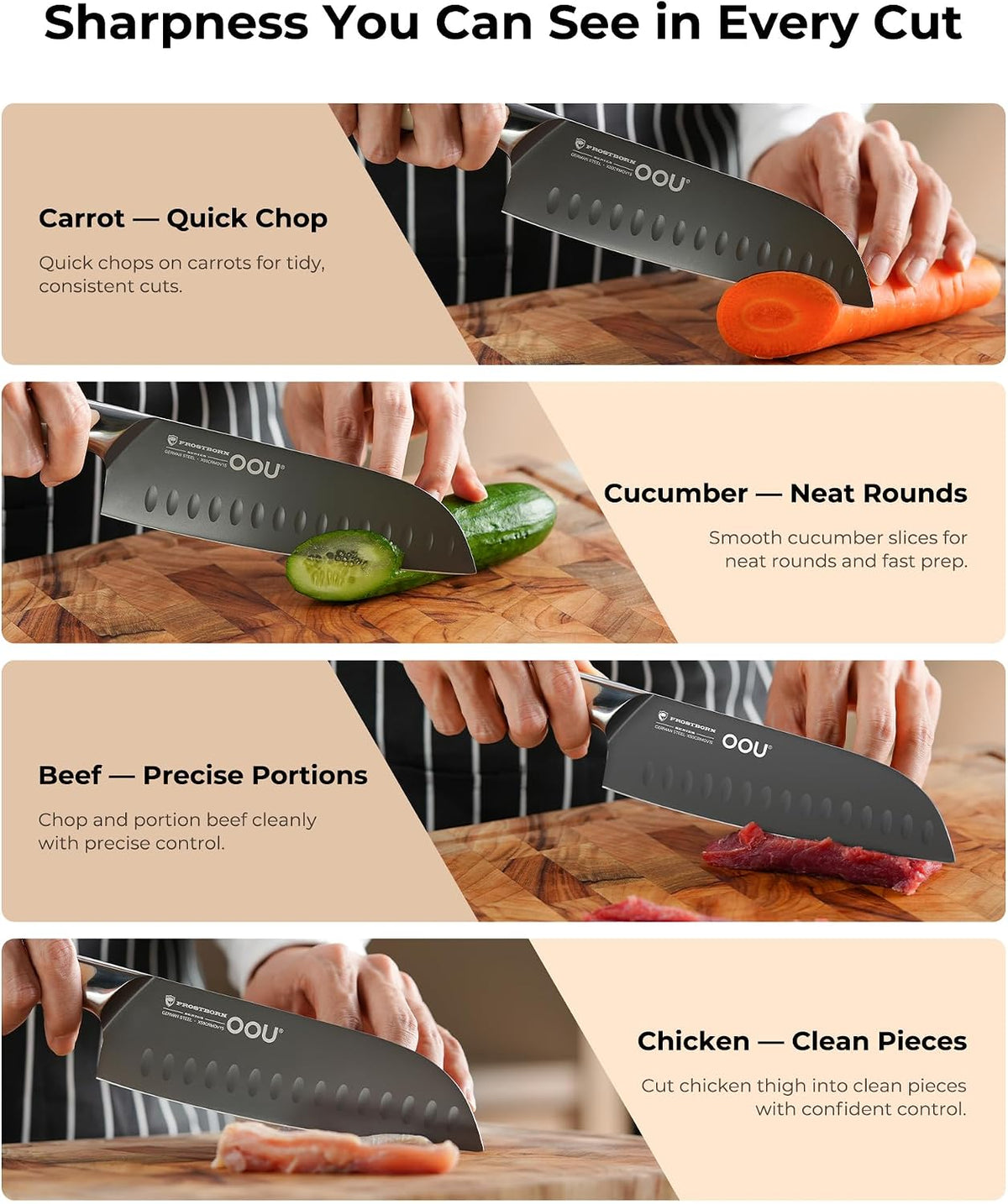 ® Black Blade 7 Inch Santoku Knife with AgShield™ & Cerablack™ Technology, Rust-Resistant & Easy-Clean Finish, Japanese Style Hollow Edge for Dicing & Mincing