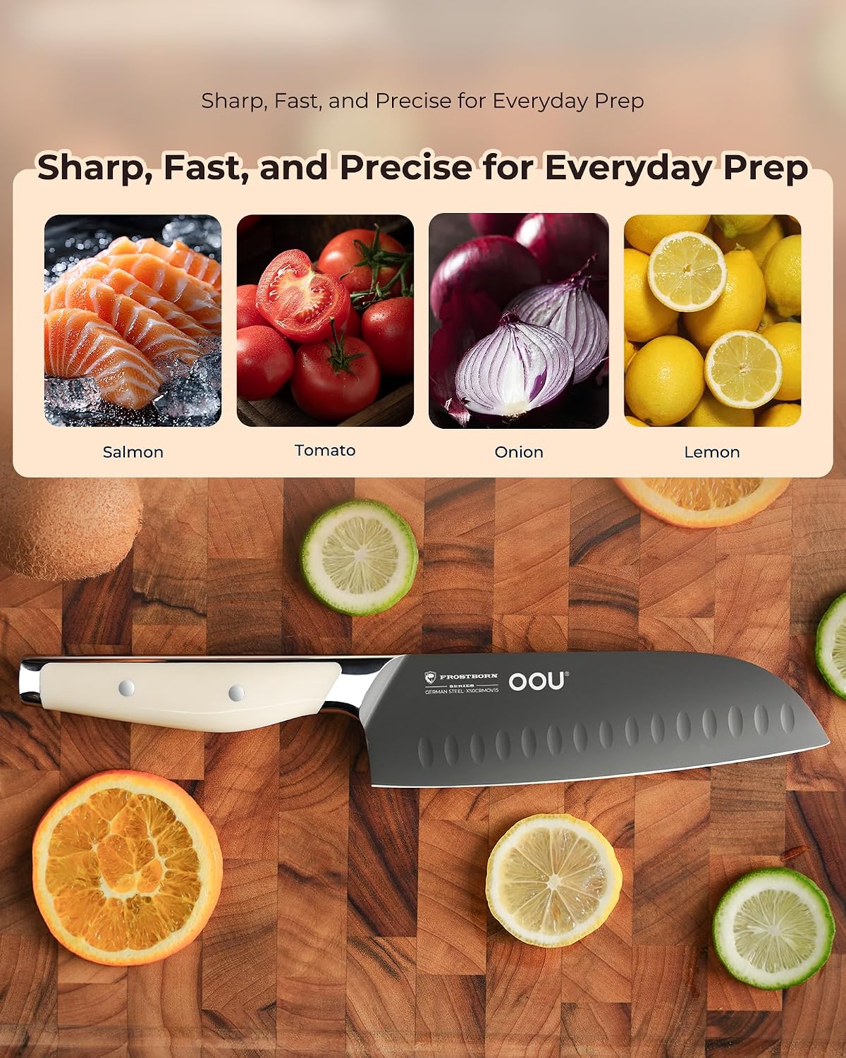 ® Black Blade 7 Inch Santoku Knife with AgShield™ & Cerablack™ Technology, Rust-Resistant & Easy-Clean Finish, Japanese Style Hollow Edge for Dicing & Mincing