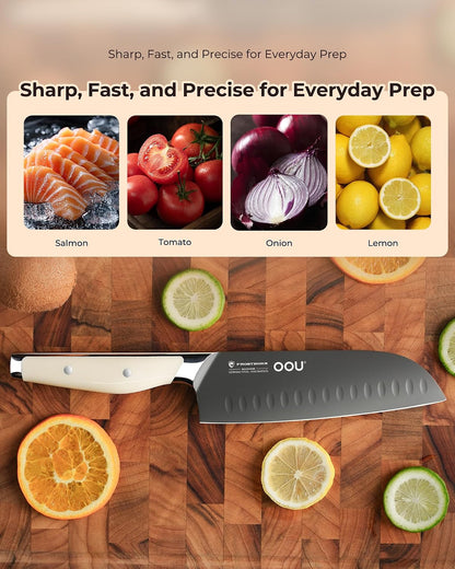 ® Black Blade 7 Inch Santoku Knife with AgShield™ & Cerablack™ Technology, Rust-Resistant & Easy-Clean Finish, Japanese Style Hollow Edge for Dicing & Mincing