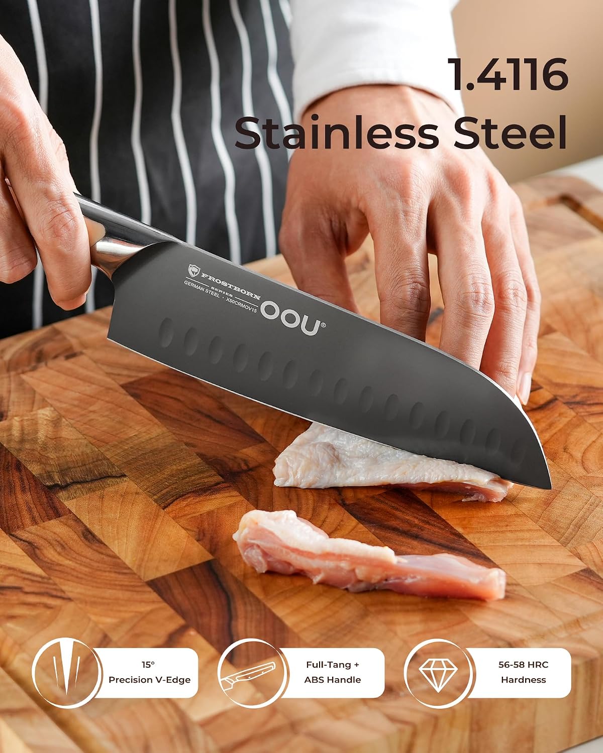 ® Black Blade 7 Inch Santoku Knife with AgShield™ & Cerablack™ Technology, Rust-Resistant & Easy-Clean Finish, Japanese Style Hollow Edge for Dicing & Mincing