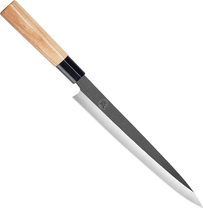 10 Inch Japanese Sashimi Knife, Tungsten Alloy | Single-Bevel Edge, Clean Pull Cuts, Fish Filleting & Slicing, Sushi Making, Manchurian Ash Wood Handle