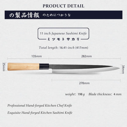 10 Inch Japanese Sashimi Knife, Tungsten Alloy | Single-Bevel Edge, Clean Pull Cuts, Fish Filleting & Slicing, Sushi Making, Manchurian Ash Wood Handle