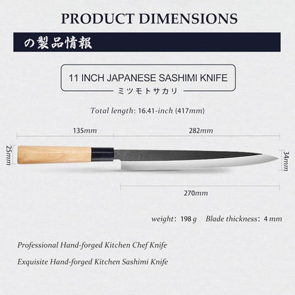 10 Inch Japanese Sashimi Knife, Tungsten Alloy | Single-Bevel Edge, Clean Pull Cuts, Fish Filleting & Slicing, Sushi Making, Manchurian Ash Wood Handle