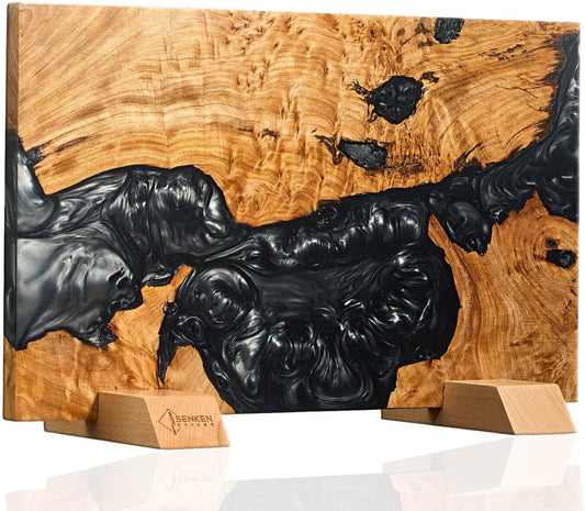 SENKEN "Black Tsunami" Extra Large Magnetic Knife Block - Holds Up to 16 Knives - Knife Block without Knives, Universal Knife Holder, Beautiful Dark Resin Burl Wood Blend (Black Resin)