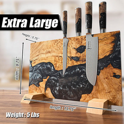 SENKEN "Black Tsunami" Extra Large Magnetic Knife Block - Holds Up to 16 Knives - Knife Block without Knives, Universal Knife Holder, Beautiful Dark Resin Burl Wood Blend (Black Resin)