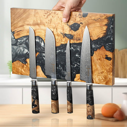 SENKEN "Black Tsunami" Extra Large Magnetic Knife Block - Holds Up to 16 Knives - Knife Block without Knives, Universal Knife Holder, Beautiful Dark Resin Burl Wood Blend (Black Resin)