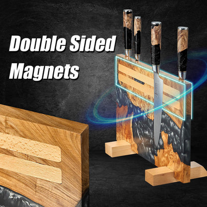 SENKEN "Black Tsunami" Extra Large Magnetic Knife Block - Holds Up to 16 Knives - Knife Block without Knives, Universal Knife Holder, Beautiful Dark Resin Burl Wood Blend (Black Resin)