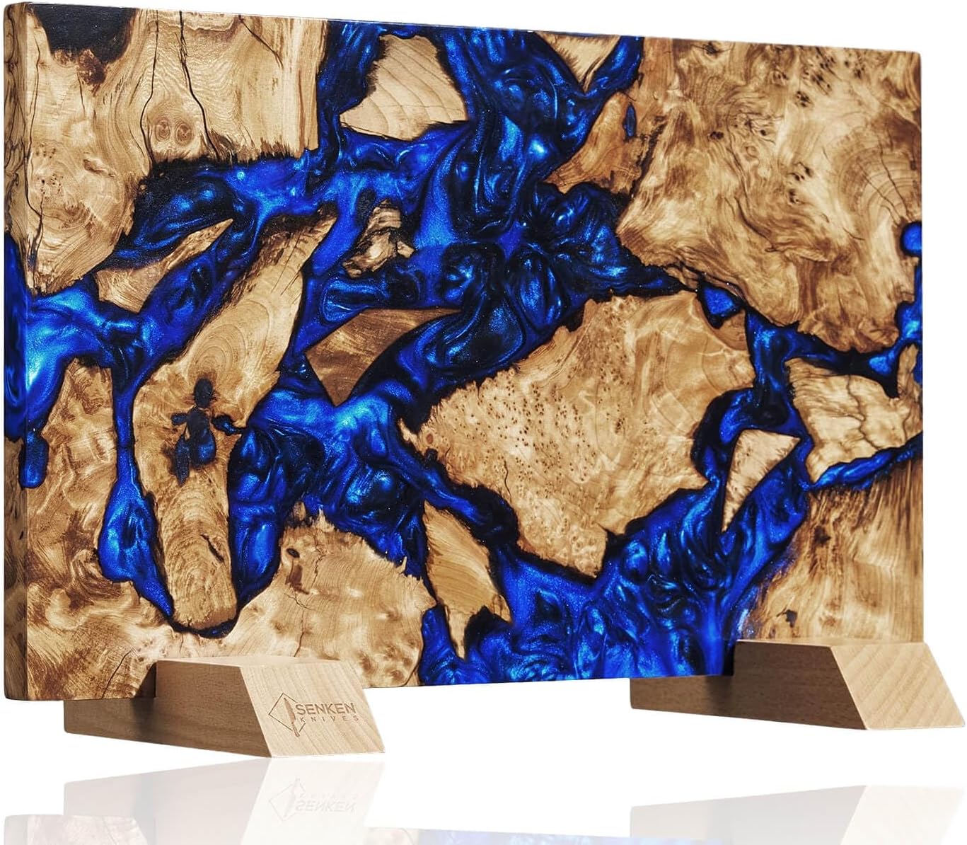 SENKEN "Black Tsunami" Extra Large Magnetic Knife Block - Holds Up to 16 Knives - Knife Block without Knives, Universal Knife Holder, Beautiful Dark Resin Burl Wood Blend (Black Resin)