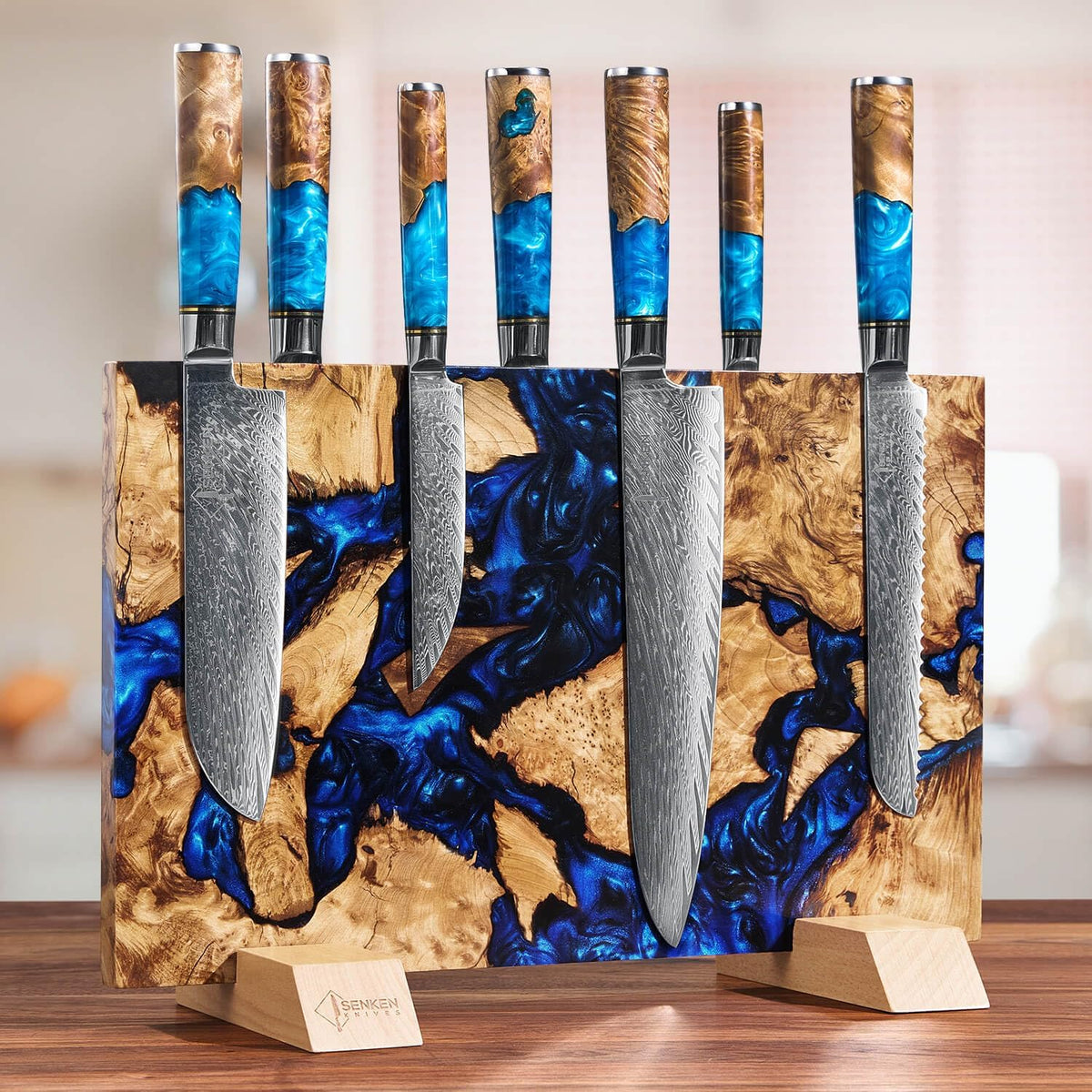 SENKEN "Black Tsunami" Extra Large Magnetic Knife Block - Holds Up to 16 Knives - Knife Block without Knives, Universal Knife Holder, Beautiful Dark Resin Burl Wood Blend (Black Resin)