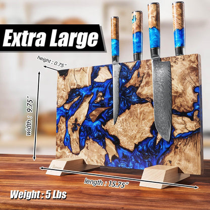 SENKEN "Black Tsunami" Extra Large Magnetic Knife Block - Holds Up to 16 Knives - Knife Block without Knives, Universal Knife Holder, Beautiful Dark Resin Burl Wood Blend (Black Resin)