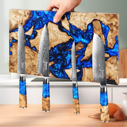 SENKEN "Black Tsunami" Extra Large Magnetic Knife Block - Holds Up to 16 Knives - Knife Block without Knives, Universal Knife Holder, Beautiful Dark Resin Burl Wood Blend (Black Resin)