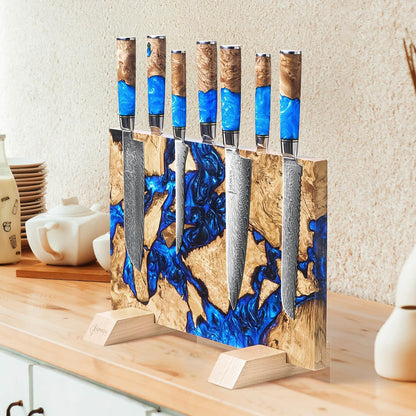 SENKEN "Black Tsunami" Extra Large Magnetic Knife Block - Holds Up to 16 Knives - Knife Block without Knives, Universal Knife Holder, Beautiful Dark Resin Burl Wood Blend (Black Resin)