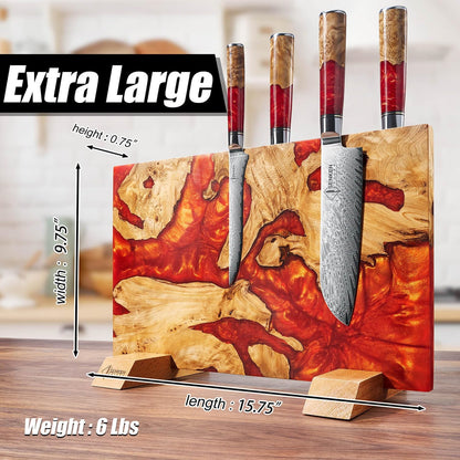 SENKEN "Black Tsunami" Extra Large Magnetic Knife Block - Holds Up to 16 Knives - Knife Block without Knives, Universal Knife Holder, Beautiful Dark Resin Burl Wood Blend (Black Resin)