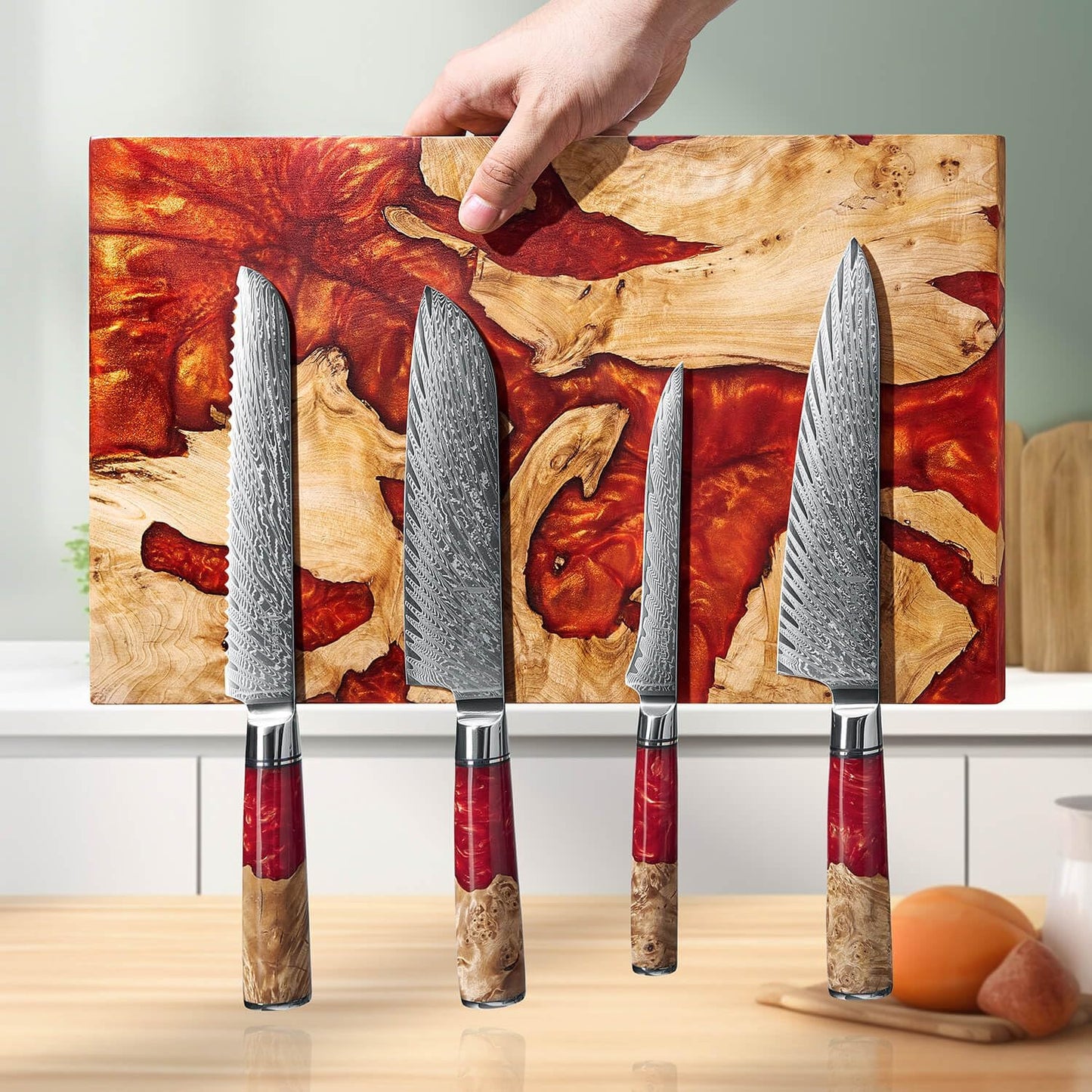 SENKEN "Black Tsunami" Extra Large Magnetic Knife Block - Holds Up to 16 Knives - Knife Block without Knives, Universal Knife Holder, Beautiful Dark Resin Burl Wood Blend (Black Resin)