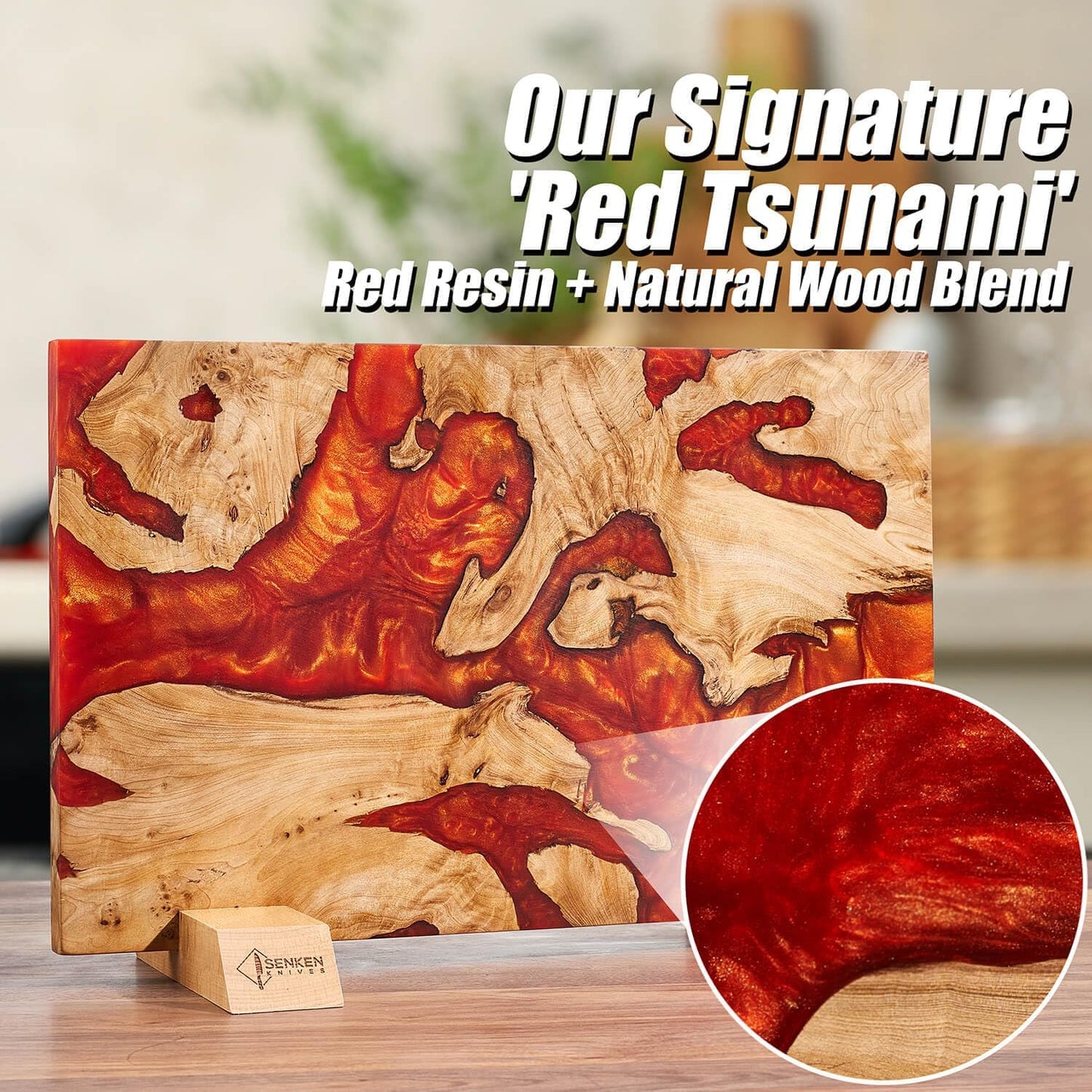 SENKEN "Black Tsunami" Extra Large Magnetic Knife Block - Holds Up to 16 Knives - Knife Block without Knives, Universal Knife Holder, Beautiful Dark Resin Burl Wood Blend (Black Resin)