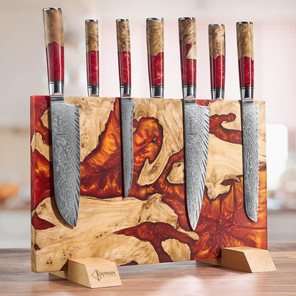 SENKEN "Black Tsunami" Extra Large Magnetic Knife Block - Holds Up to 16 Knives - Knife Block without Knives, Universal Knife Holder, Beautiful Dark Resin Burl Wood Blend (Black Resin)