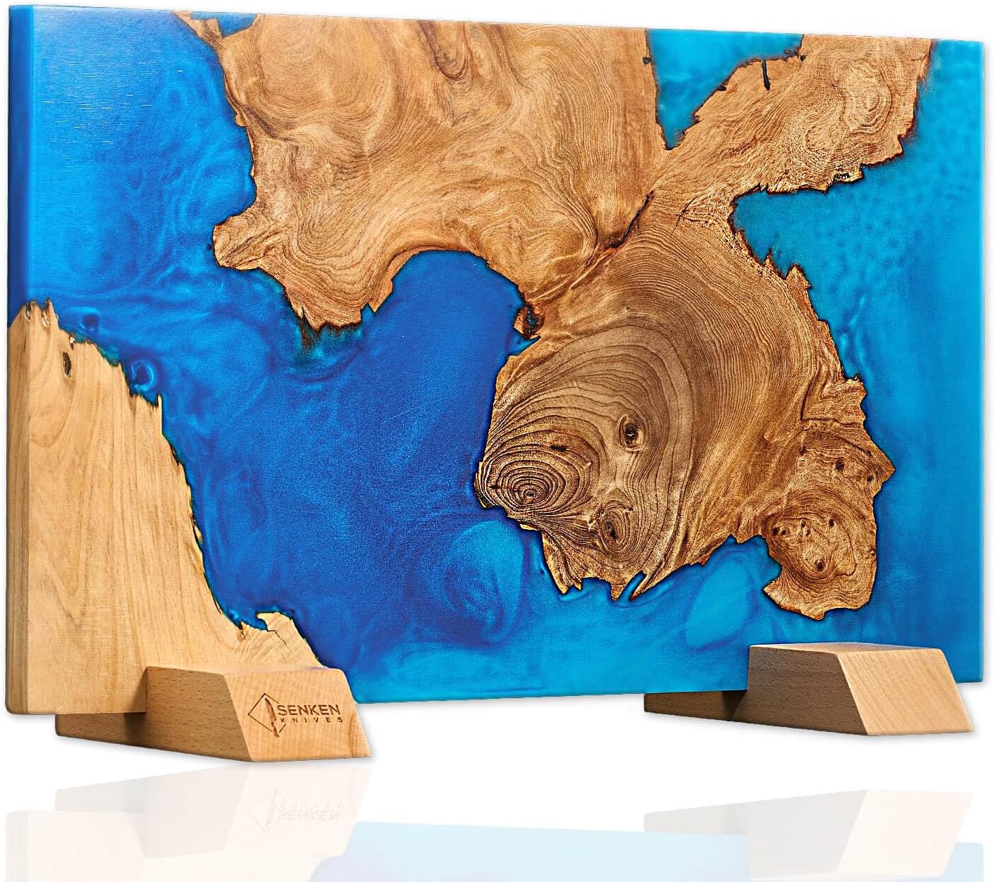 SENKEN "Black Tsunami" Extra Large Magnetic Knife Block - Holds Up to 16 Knives - Knife Block without Knives, Universal Knife Holder, Beautiful Dark Resin Burl Wood Blend (Black Resin)