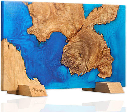 SENKEN "Black Tsunami" Extra Large Magnetic Knife Block - Holds Up to 16 Knives - Knife Block without Knives, Universal Knife Holder, Beautiful Dark Resin Burl Wood Blend (Black Resin)