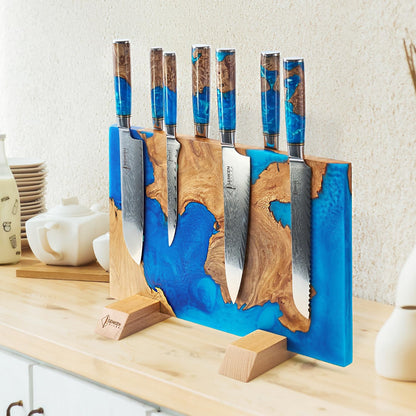 SENKEN "Black Tsunami" Extra Large Magnetic Knife Block - Holds Up to 16 Knives - Knife Block without Knives, Universal Knife Holder, Beautiful Dark Resin Burl Wood Blend (Black Resin)