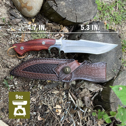M390 Steel Handmade Hunting Knife, Fixed Blade Full-Tang with Leather Sheath, Red Wood Non-Slip Handle - Survival, Tactical, Camping knives