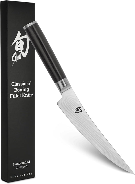 Classic 6" Boning & Fillet Knife, Handcrafted Japanese Curved Boning Knife, VG-MAX Core with Damascus Stainless Steel Cladding, Pakkawood Handle, Meat & Fish Tool for Professional and Home Chefs