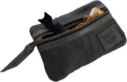 Multi-Tool Pocket Pouch, Compact Multipurpose EDC Zippered Bag, Mini Camping Tool Case, Waxed Canvas, Knife Holster, Handmade Slim Organizer