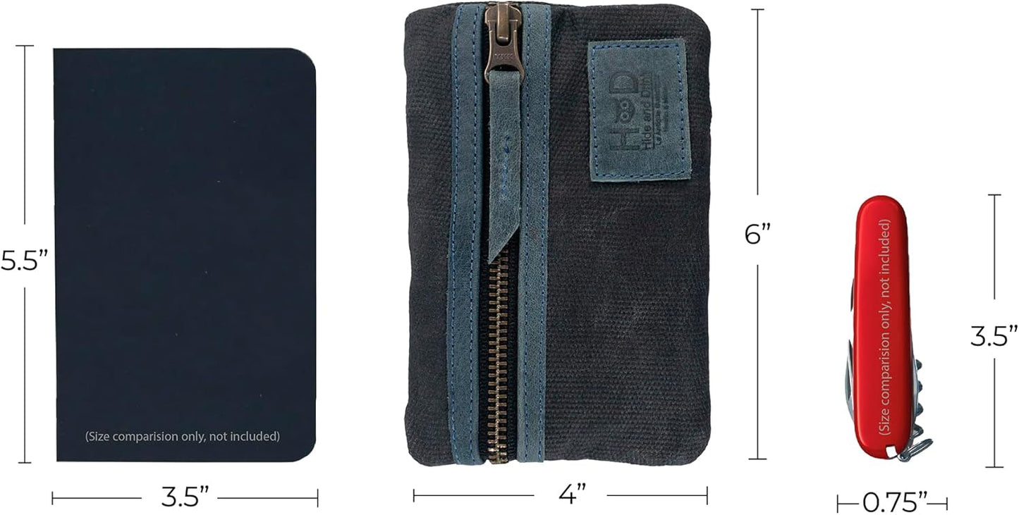 Multi-Tool Pocket Pouch, Compact Multipurpose EDC Zippered Bag, Mini Camping Tool Case, Waxed Canvas, Knife Holster, Handmade Slim Organizer