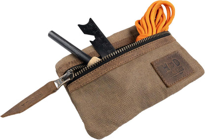Multi-Tool Pocket Pouch, Compact Multipurpose EDC Zippered Bag, Mini Camping Tool Case, Waxed Canvas, Knife Holster, Handmade Slim Organizer