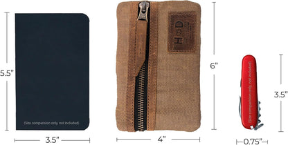 Multi-Tool Pocket Pouch, Compact Multipurpose EDC Zippered Bag, Mini Camping Tool Case, Waxed Canvas, Knife Holster, Handmade Slim Organizer
