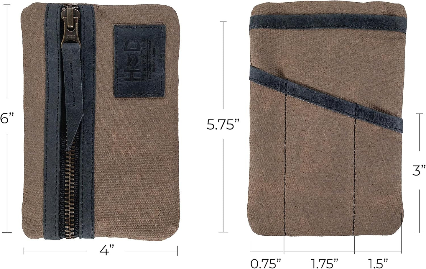 Multi-Tool Pocket Pouch, Compact Multipurpose EDC Zippered Bag, Mini Camping Tool Case, Waxed Canvas, Knife Holster, Handmade Slim Organizer